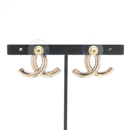 Chanel Earrings Gold Black CC Logo Rhinestone