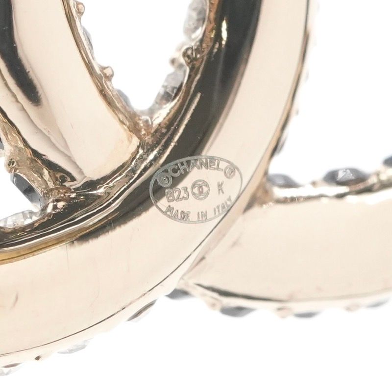 Chanel Earrings Gold Black CC Logo Rhinestone