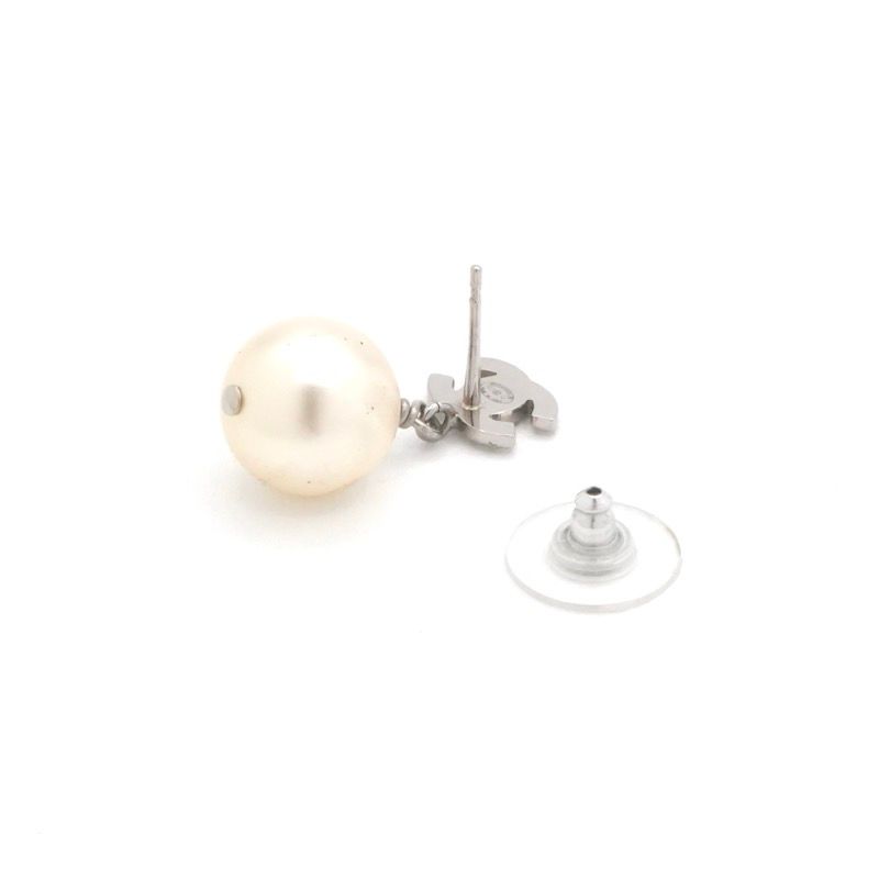 Chanel Earrings Silver CC Logo Rhinestone