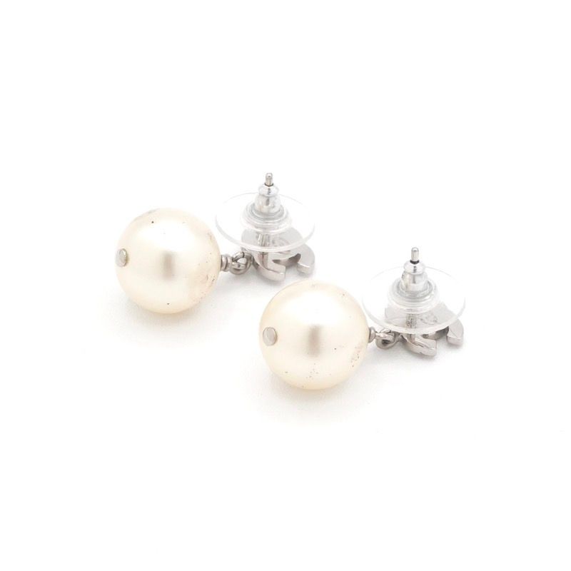 Chanel Earrings Silver CC Logo Rhinestone
