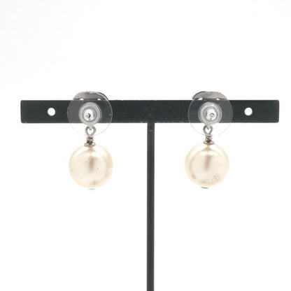 Chanel Earrings Silver CC Logo Rhinestone
