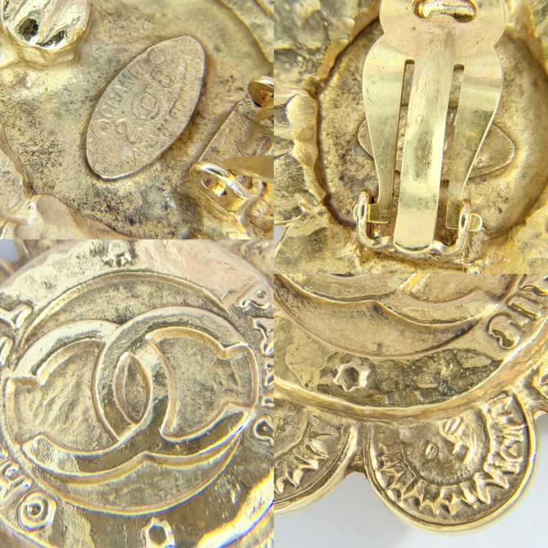 Chanel Earrings Flower Motif Vintage CC Logo 2