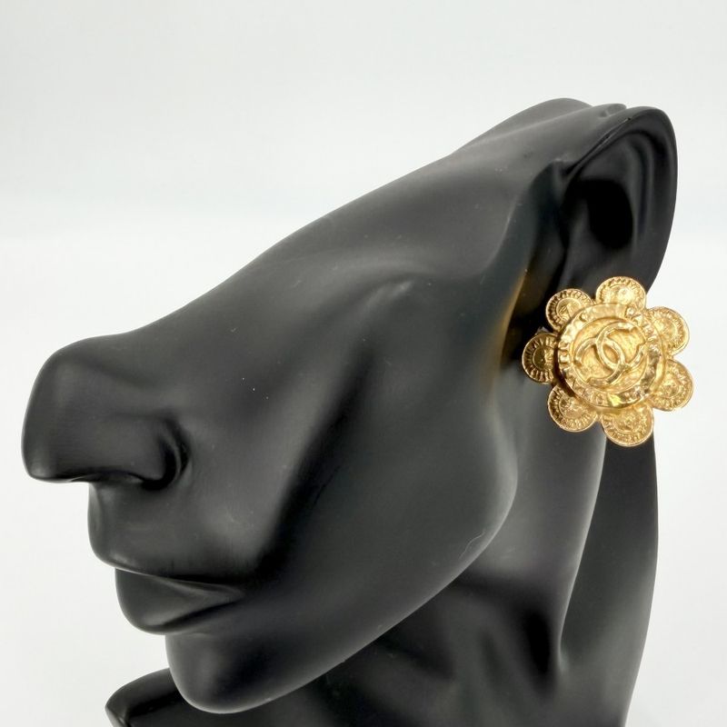 Chanel Earrings Flower Motif Vintage CC Logo 2
