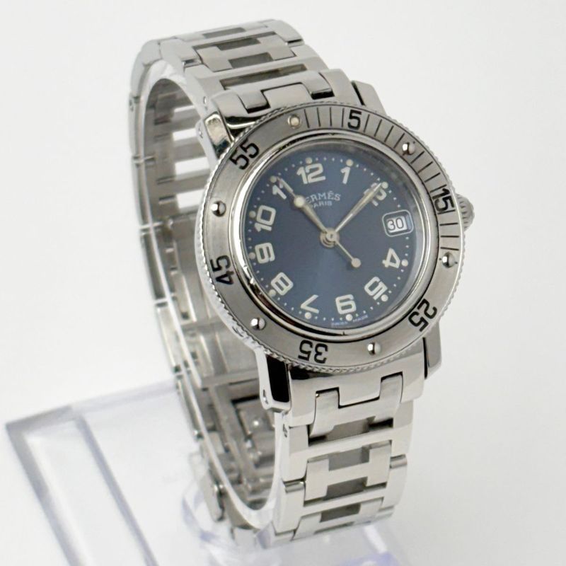 Hermes Watch Quartz Clipper Divers Navy Silver