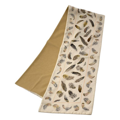 Hermes Feather Reversible Shawl Muffler Feather Pattern Beige Scarf