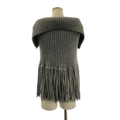 Gucci Alpaca Wool Zip Fringe Knit Cape Poncho S Brown