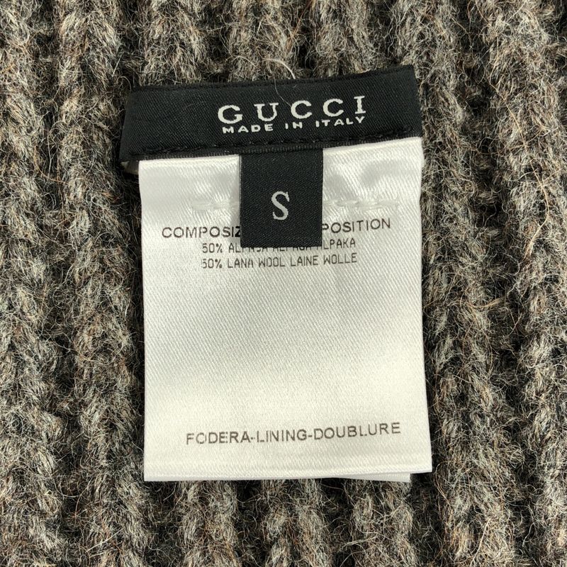 Gucci Alpaca Wool Zip Fringe Knit Cape Poncho S Brown