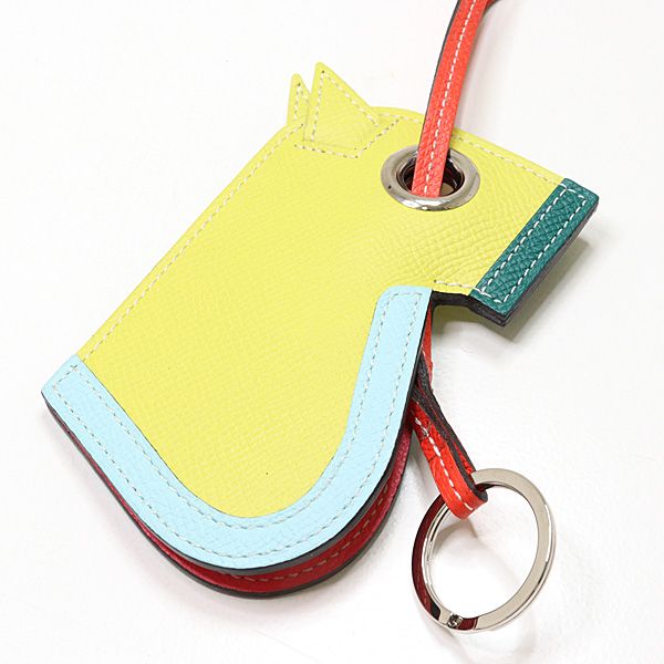 Hermes Key Ring Charm Camaille Lime Blue Zephyr Malachite Epsom Horse C