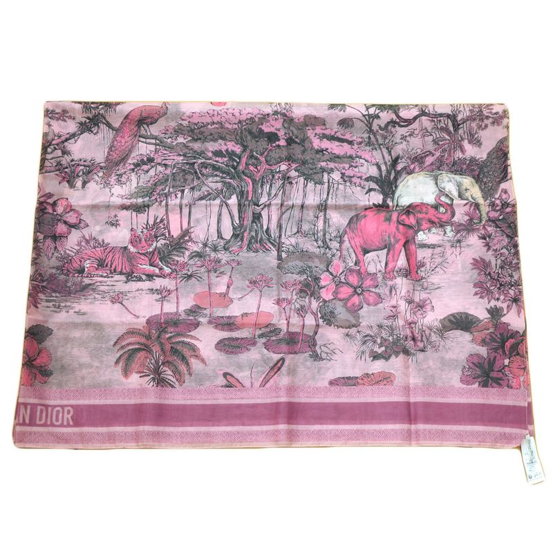 Dior Scarf Shawl Large Elephant Tiger Flower Pink