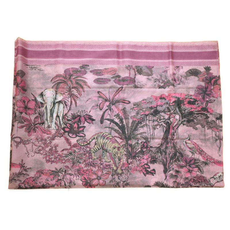 Dior Scarf Shawl Large Elephant Tiger Flower Pink
