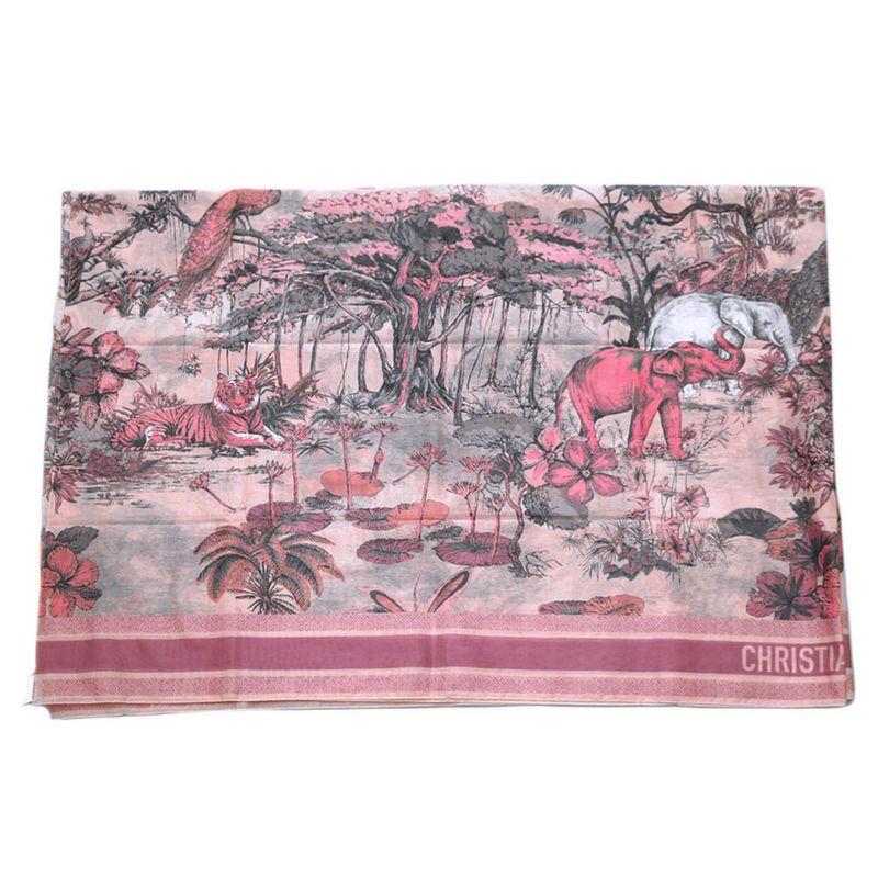 Dior Scarf Shawl Large Elephant Tiger Flower Pink