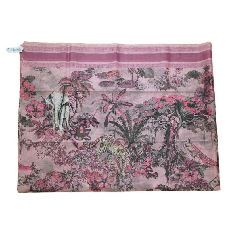 Dior Scarf Shawl Large Elephant Tiger Flower Pink