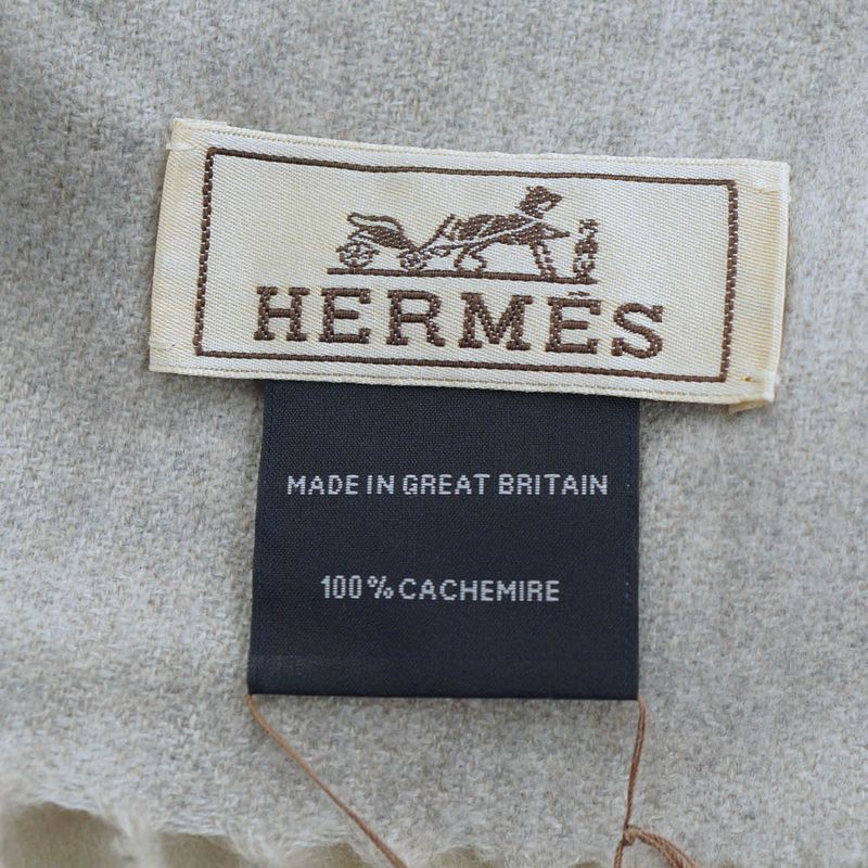 Hermes Muffler 100% Cashmere Ivory Gray Others Box Scarf