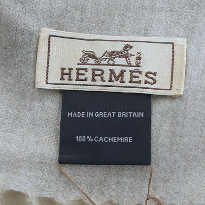 Hermes Muffler 100% Cashmere Ivory Gray Others Box Scarf