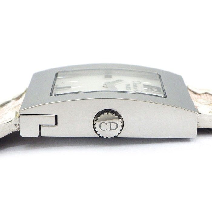 Dior Christian Watch Maris Square White Shell Dial Pearl Chain D Logo