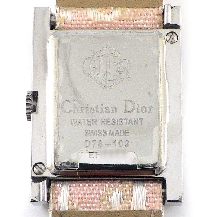 Dior Christian Watch Maris Square White Shell Dial Pearl Chain D Logo