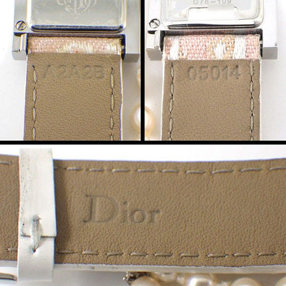 Dior Christian Watch Maris Square White Shell Dial Pearl Chain D Logo
