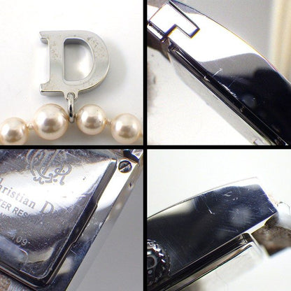 Dior Christian Watch Maris Square White Shell Dial Pearl Chain D Logo