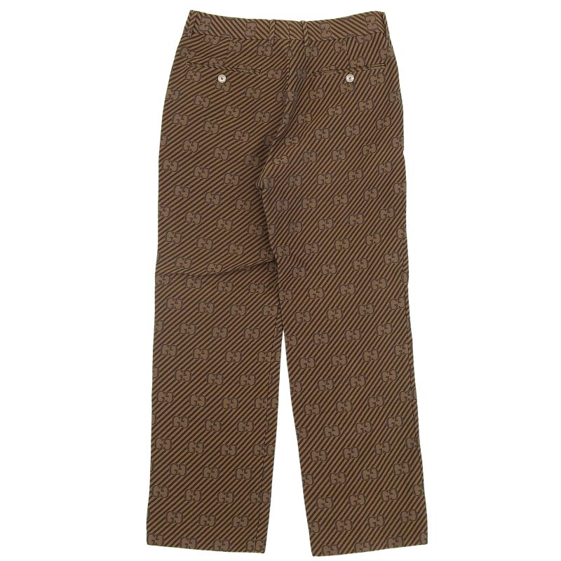 Gucci Cotton Silk Blend GG Logo Regimental Pattern Pants Brown 44 Made
