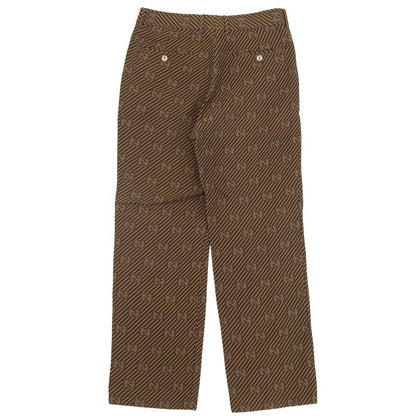 Gucci Cotton Silk Blend GG Logo Regimental Pattern Pants Brown 44 Made