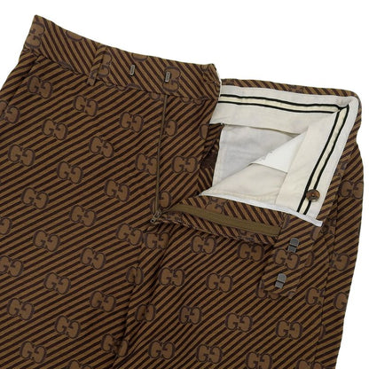 Gucci Cotton Silk Blend GG Logo Regimental Pattern Pants Brown 44 Made