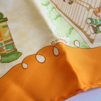 Hermes Carre 45 Gavroche Scarf les Triples Mischievous Triplets Silk
