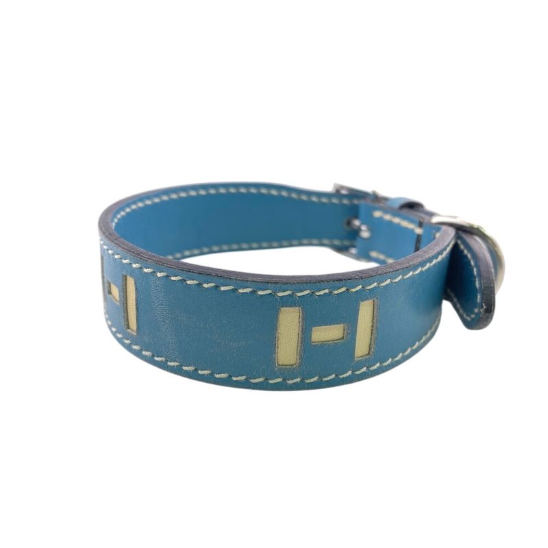 Hermes Logo Blue Leather