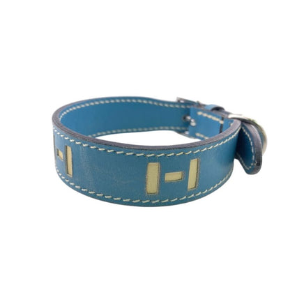 Hermes Logo Blue Leather