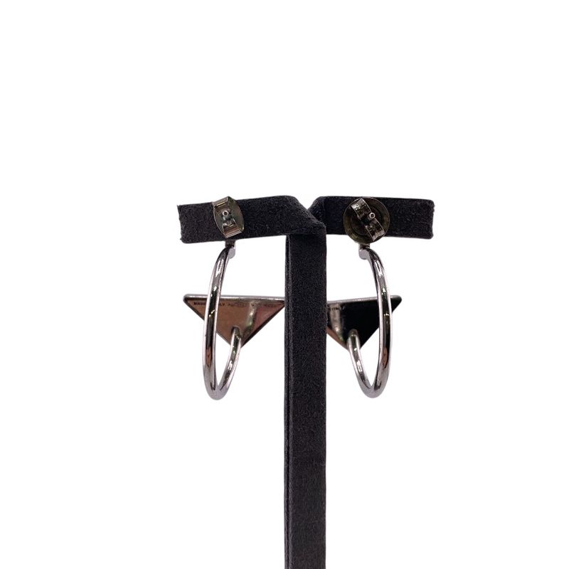 Prada Triangle Logo Symbol Earrings White