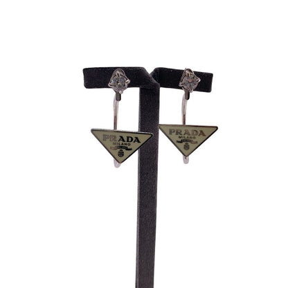 Prada Triangle Logo Symbol Earrings White