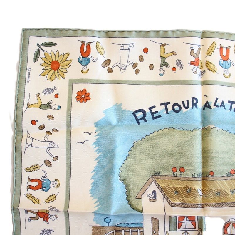 Hermes Carre 45 Scarf Gavroche Return to Green Silk