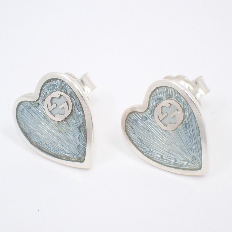 Gucci Interlocking Heart Earrings Enamel Blue