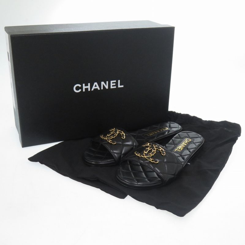 Chanel CC Logo Quilted Leather Black Mule
