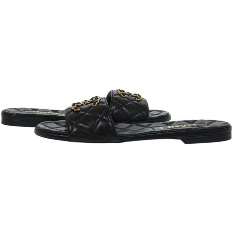 Chanel CC Logo Quilted Leather Black Mule