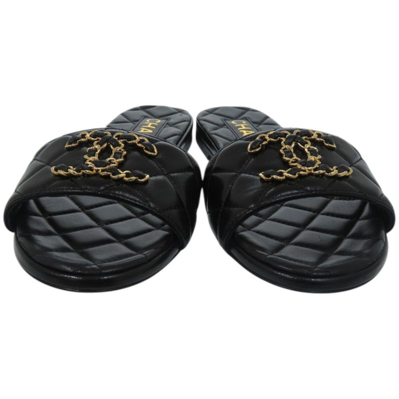 Chanel CC Logo Quilted Leather Black Mule