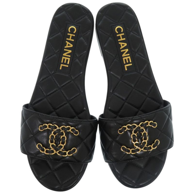 Chanel CC Logo Quilted Leather Black Mule