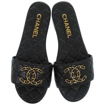Chanel CC Logo Quilted Leather Black Mule