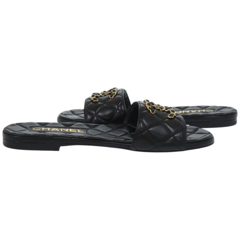 Chanel CC Logo Quilted Leather Black Mule