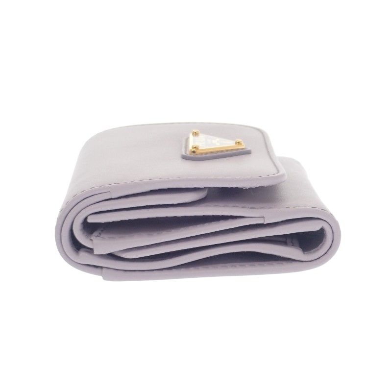 Prada City Calf Tab Wallet Trifold Purple Glycine Gold
