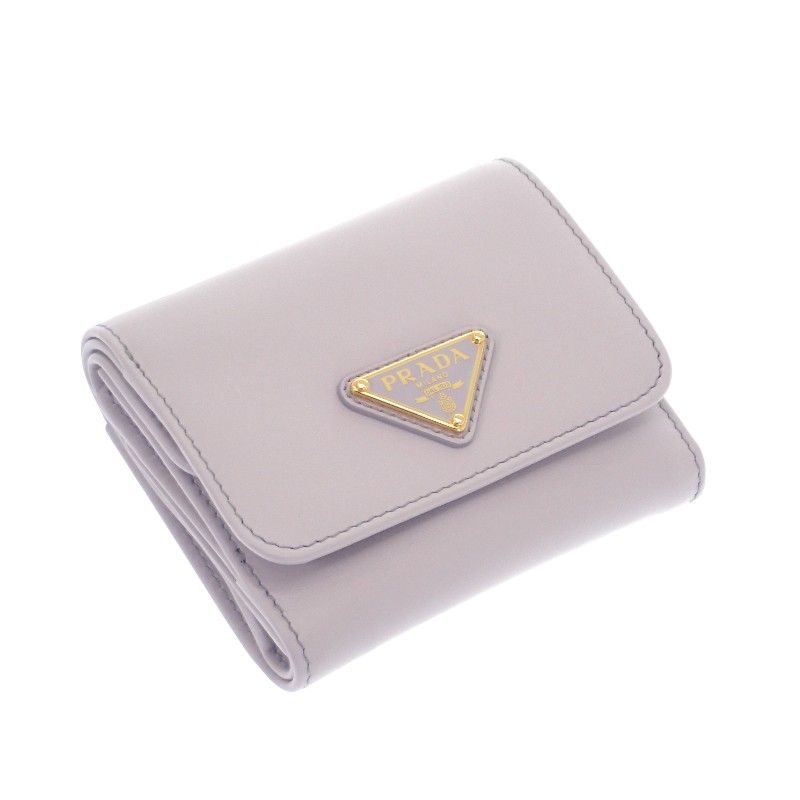 Prada City Calf Tab Wallet Trifold Purple Glycine Gold
