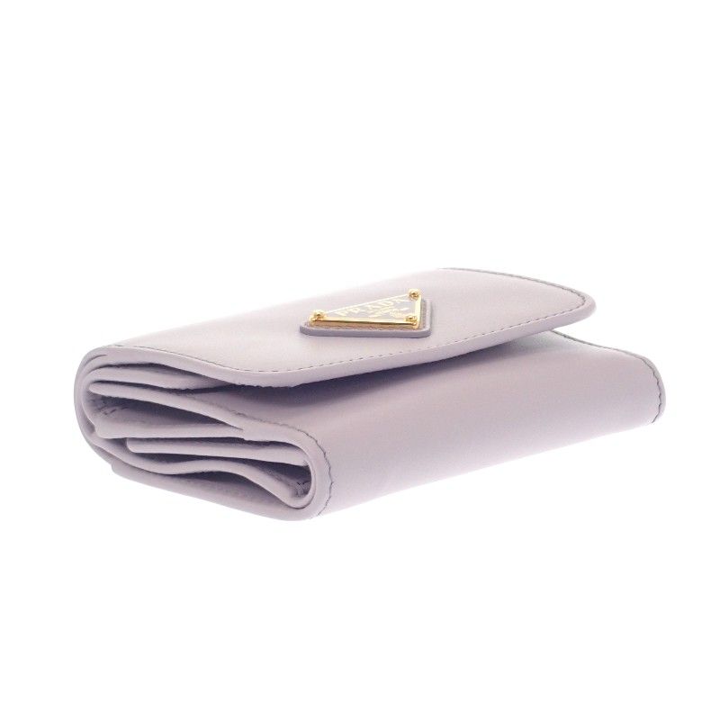 Prada City Calf Tab Wallet Trifold Purple Glycine Gold