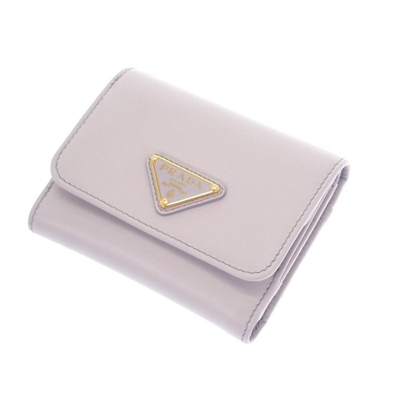 Prada City Calf Tab Wallet Trifold Purple Glycine Gold