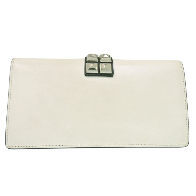Prada Studded Chain Wallet Crossbody Long Leather White
