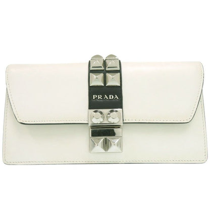 Prada Studded Chain Wallet Crossbody Long Leather White