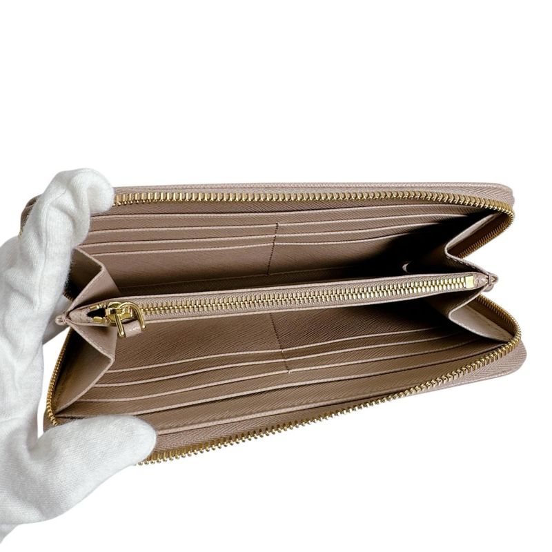 Prada Zip Around Long Wallet Saffiano Cipria