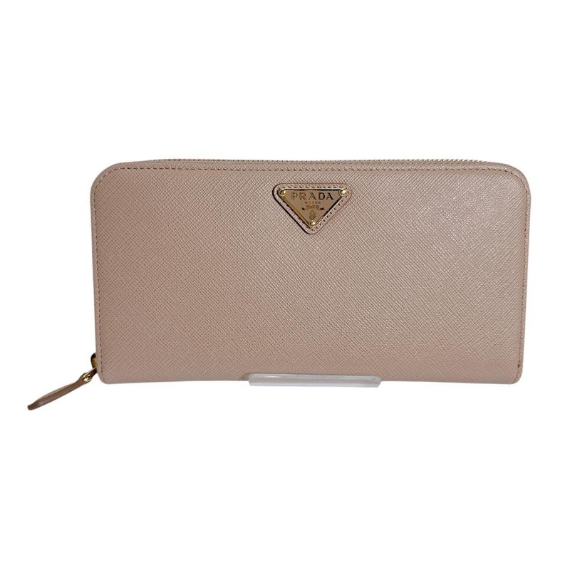 Prada Zip Around Long Wallet Saffiano Cipria