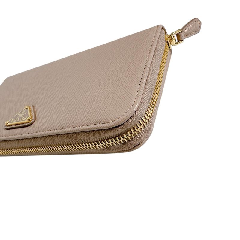Prada Zip Around Long Wallet Saffiano Cipria