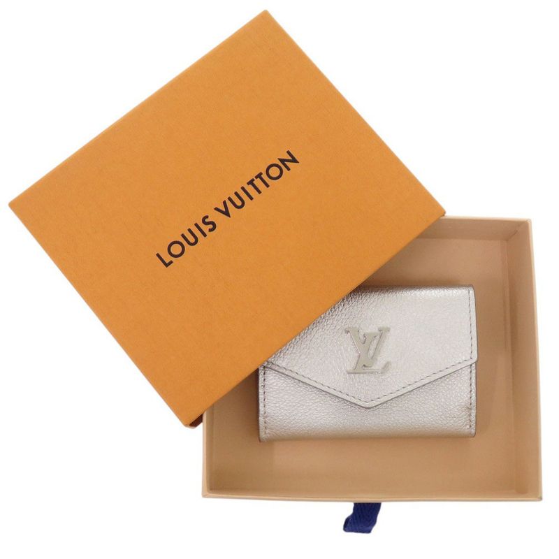 Louis Vuitton Portefeuille Lock Mini Leather Silver Trifold Wallet LV
