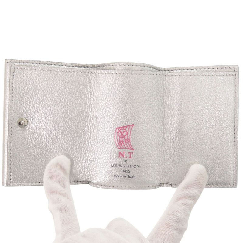 Louis Vuitton Portefeuille Lock Mini Leather Silver Trifold Wallet LV