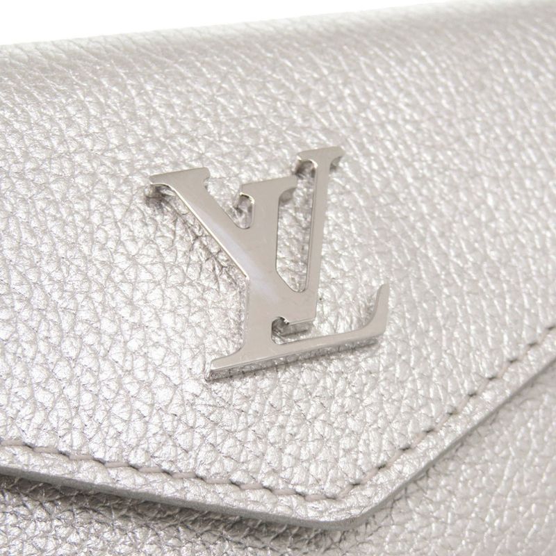 Louis Vuitton Portefeuille Lock Mini Leather Silver Trifold Wallet LV